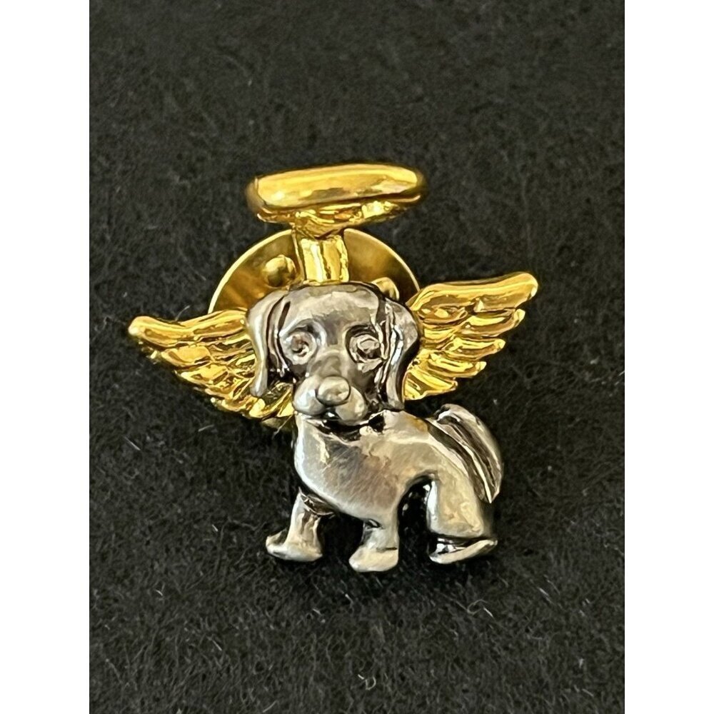 Vintage Pewter Gold Tone Angel Dog Pin